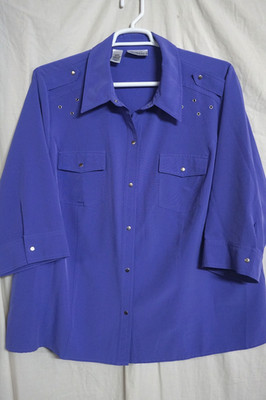 KATHY CHE STRETCH WOMAN'S PURPLE SNAP UP BLOUSE/SIZE 26-28W/PRE-OWNED