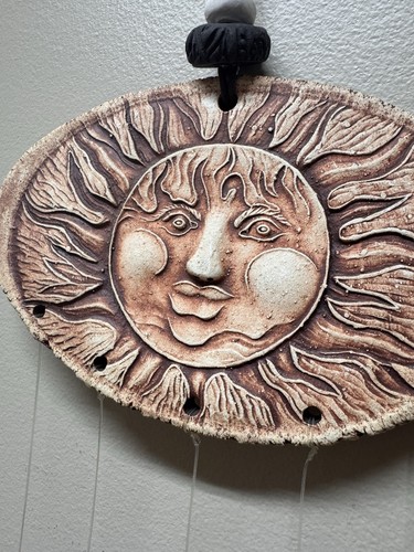 Sun Face Terra Cotta Wind Chime 90s Vintage Celestial Sun Decor