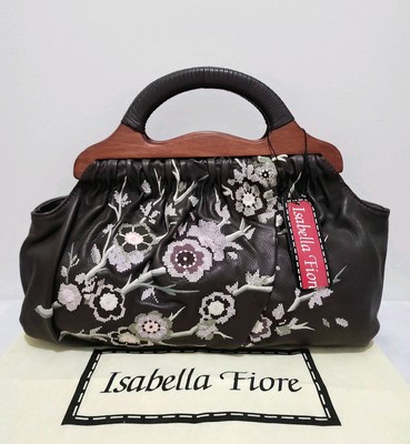 Isabella Fiore Zen Heidi Floral Embroidered Brown Leather Handbag 