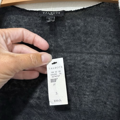 Talbots Plus | Cardigan Open Front Linen Blend Pockets Long Sleeve Black NWT- 3X - Picture 4 of 7