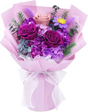 Preserved Flowers, Purple Fresh Bouquet with Gift Box, Flowers for Delivery Prim