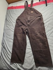 Carhartt Double Knee Canvas Bib Overalls Mens Size 48x30 Chocolate Brown R27 CHT