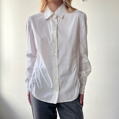 Prada White Button Up Shirt Slim Fit Stretch Poplin Luxury Designer Blouse S
