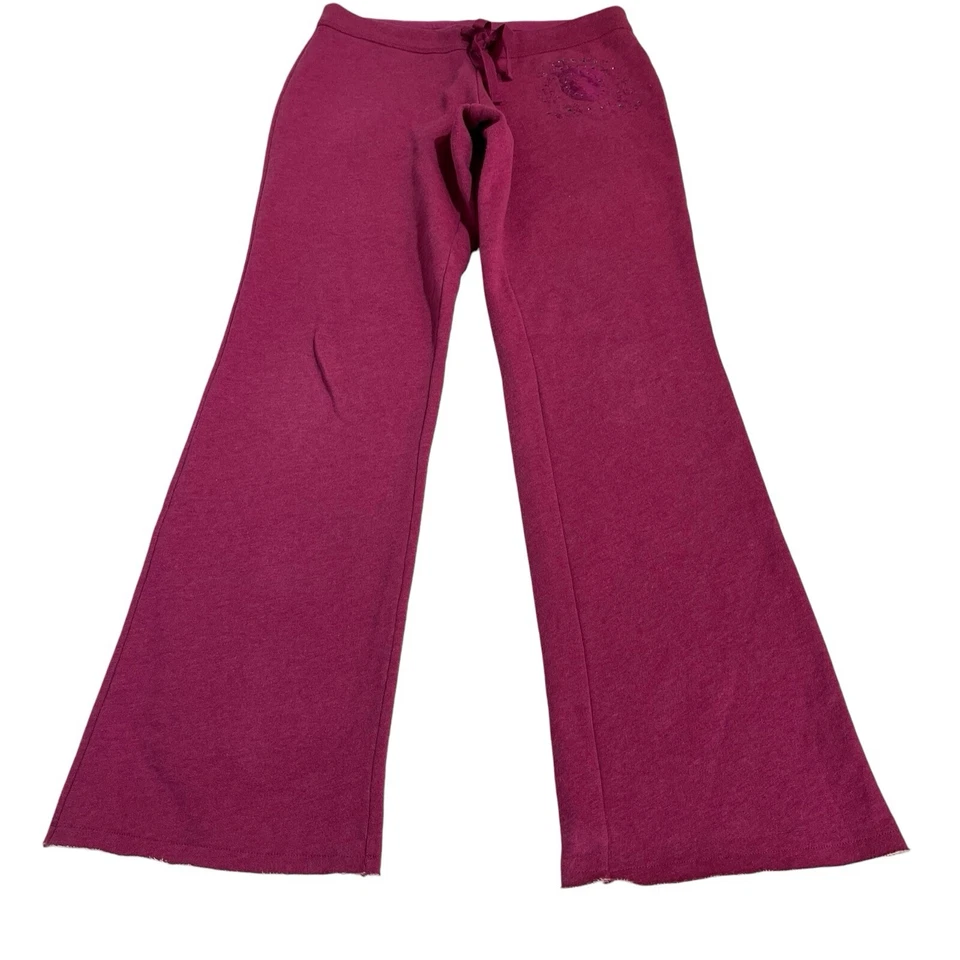 Vintage Express Tricot Fleece Pant Pink Wide Leg Pull On Sequin Logo 90s Y2K - Image 3 of 4