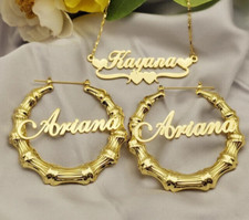 Customized Name Jewelry Set Earrings Necklace Bamboo Stainless Steel Gold Silver