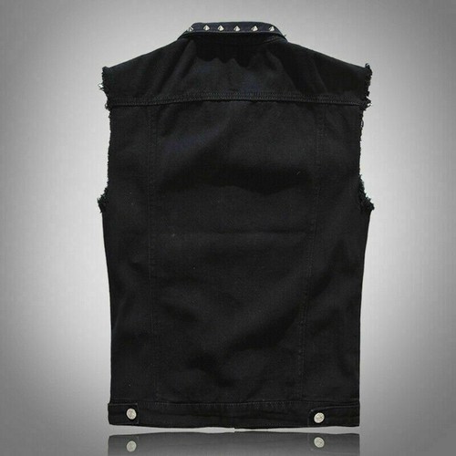 Herren Nieten Denim Weste Ärmellos Bikerjacke Hemd Weste Jeans Punk DE - Bild 8 von 26