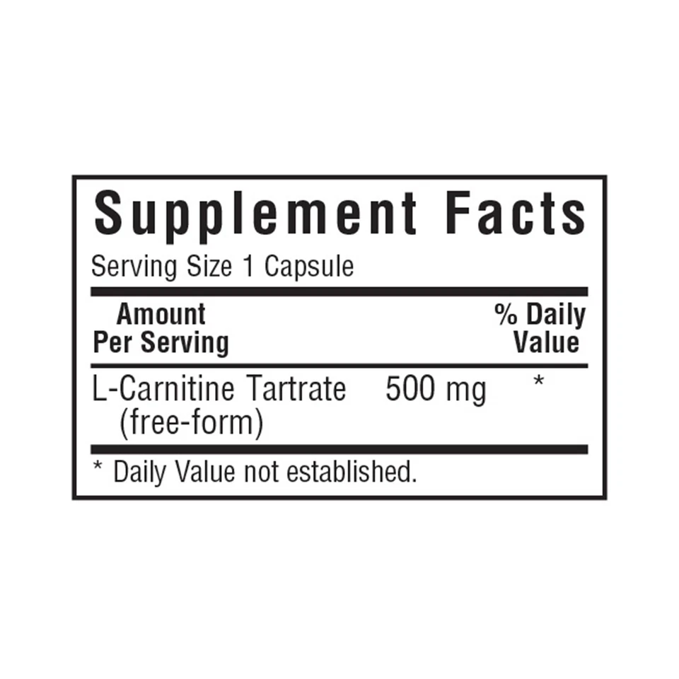 Bluebonnet L-Carnitina 500 mg 30 cápsulas vegetales, aminoácido de forma libre Foto 3 de 4