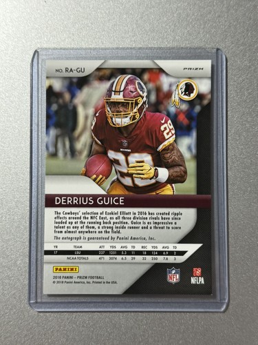 Derrius Guice Washington Redskins Panini Prizm NFL 2018 SILVER ROOKIE AUTO - Bild 5 von 6