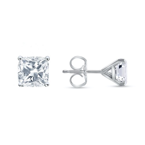 5.50 Ct Cushion Created Diamond Earrings Studs Real 14K White Gold Martini Push - Picture 1 of 3