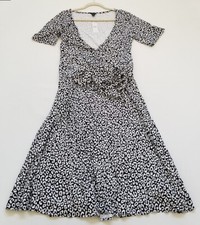 NEW ANN TAYLOR Dress Womens 10 Black White Animal Print Wrap V Neck Stretch Chic