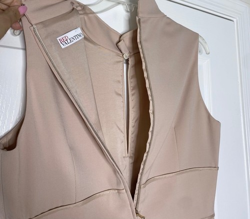 RED VALENTINO Poudre Blush Pink Pussy Bow Tie Neck Keyhole Sheath Dress 46 8/10 - Picture 7 of 12