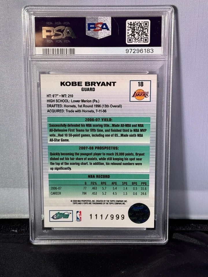 2007 eTOPPS KOBE BRYANT #18 111/999 PSA 8 - Image 2 of 2