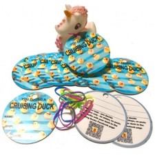 12 CRUISING DUCKS ROUND TAGS LABELS DUCKIES with RUBBER BANDS QR CODE 2 1/2"