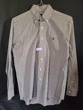 Polo Ralph Lauren Mens Classic Button-Down Collar Checked Poplin Dress Shirt - S
