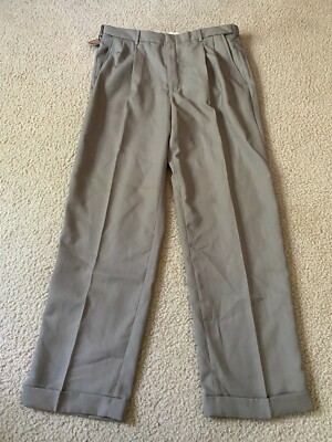 Haggar Men Soft Stripe Expandable Dress Pants Taupe Size 36