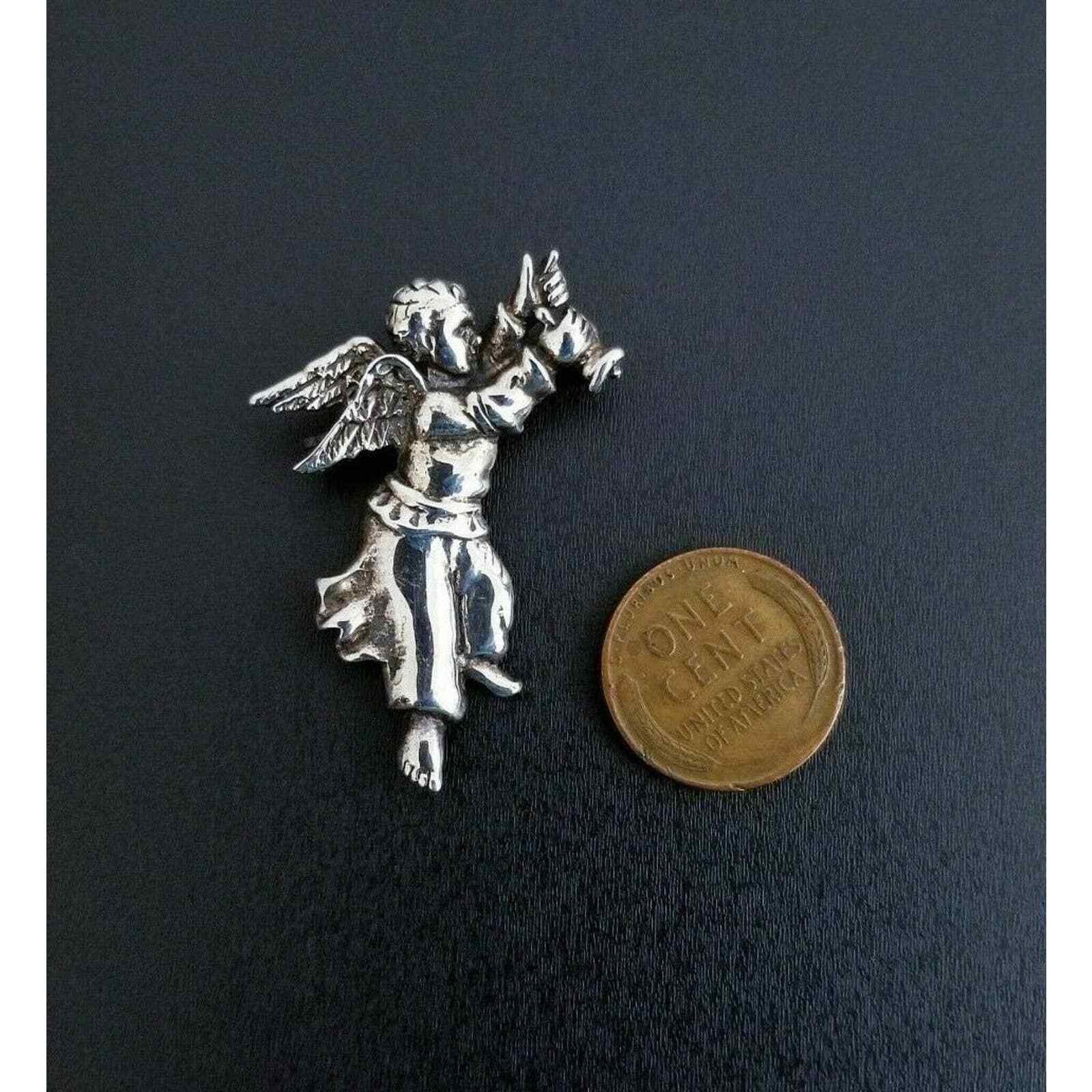 Vintage Sterling Silver Cherub Angel Pendant or Brooch, 1 5/8" 5.7g