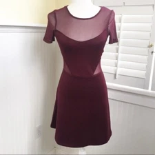 H&M Divided Burgundy Mesh Cutout Skater Dress Women's Size 4
