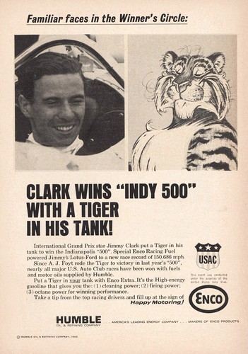 1965 Humble Oil: Clark Wins Indy 500 Vintage Print Ad