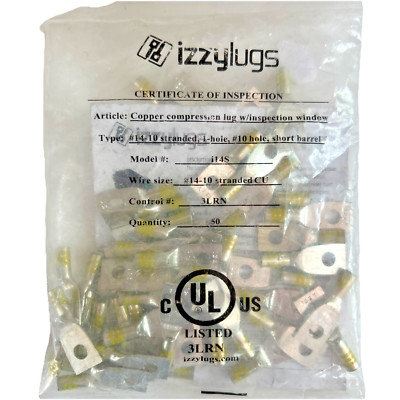50 Izzy i14S Compression Lug 14-10 AWG 1 Mounting Hole Size 10 Yellow W/Insp Win