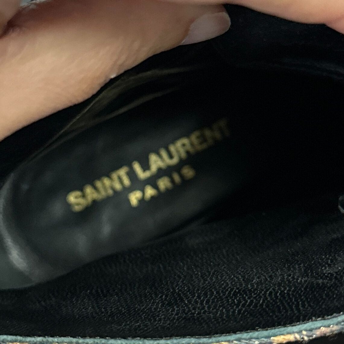 Stivali Saint Laurent Charlotte leopardati lurex marroni taglia 37 US 7 stivaletti DIFETTI