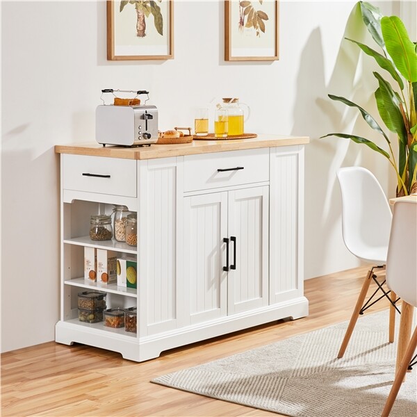 Rolling Kitchen Island Storage Cabinet with Drawers Open
