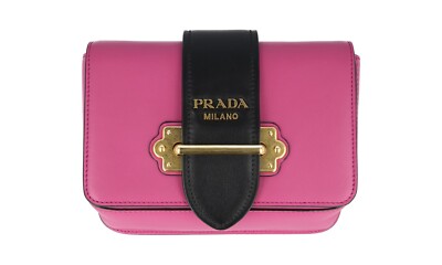 LUXUS PRADA CAHIER TASCHE HANDTASCHE 1BL004 PINK SCHWARZ LEDER NEU