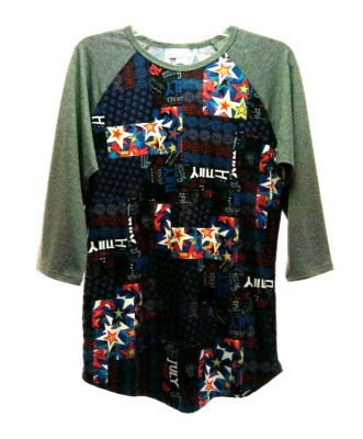 NEW WOMEN'S LULAROE RANDY PATRIOTIC 4TH OF JULY GRAY 4TH OF JULY TOP SIZE M BNWT