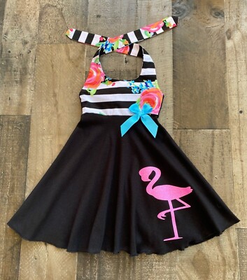 Flamingo Zoo Rose Stripes Twirl Dress | Flamingo Print Girl Clothes