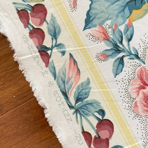 BTY Vintage Cherry Floral Stripe Chintz Fabric Yellow Pink - Picture 6 of 8