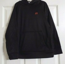 Boys Black Russell Long Sleeve Hoodie Size S 6-7 Hooded Pullover Hand Warming