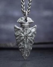 Viking Nordic Arrowhead Compass Pendant Necklace, Rune Talisman Men Amulet