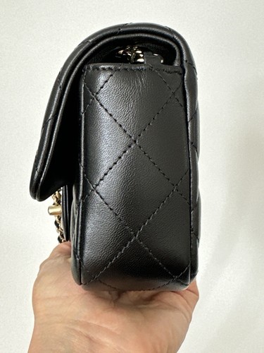 CHANEL CLASSIC EXTRA MINI RECTANGLE BLACK LAMBSKIN LEATHER CROSSBODY BAG GOLD HW - Picture 8 of 24