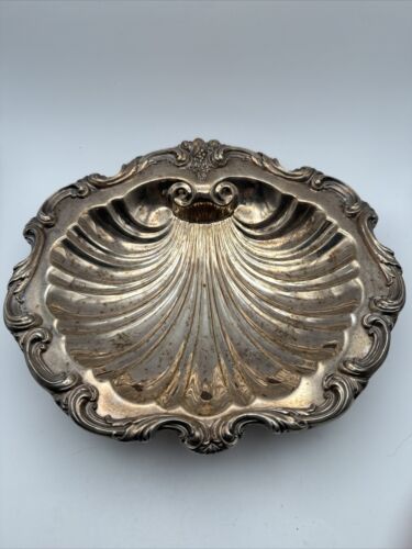 2 Matching Vintage Clamshell Silver Dish E.P.C. 10.5” By 10” Heavy&footed - Picture 2 of 10