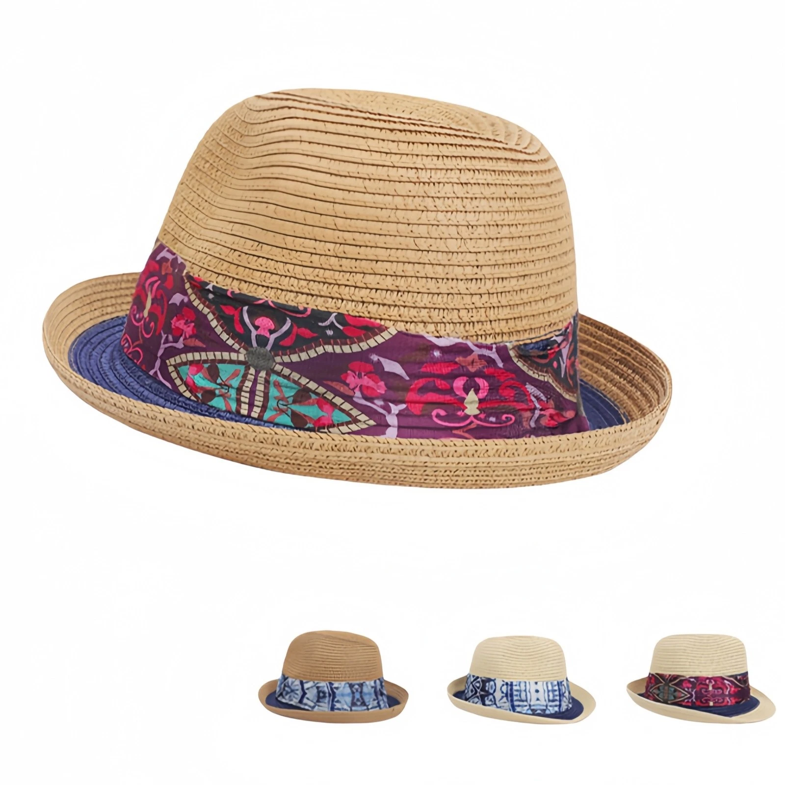 Unisex Straw Fedora Hat Summer Beach Short Brim Ethnic-Style Straps Panama Hat