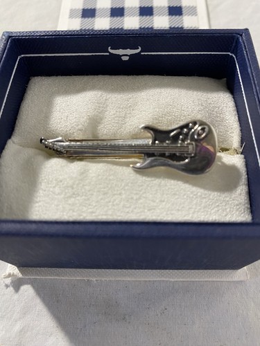 Guitar Tie Clip by Ox and Bull Trading Co  Silver Tone Finish 2inch 