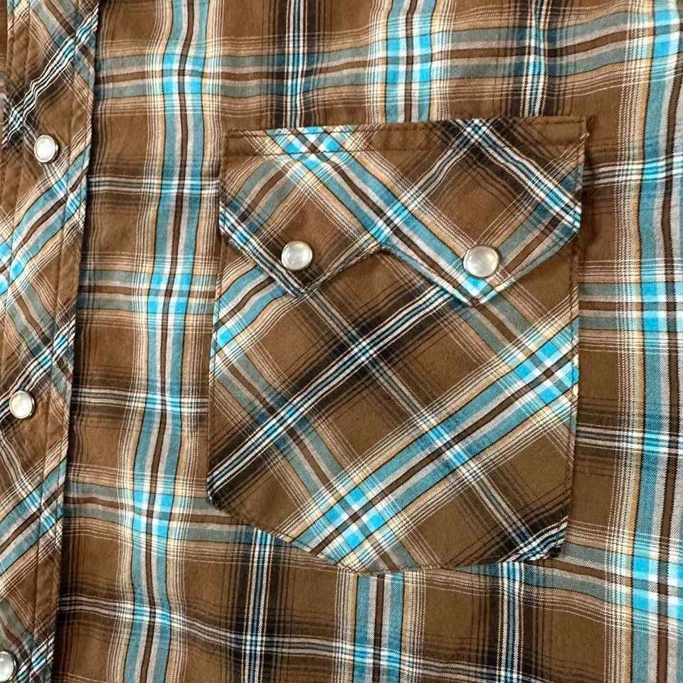 Camisa Western Vintage Años 90 Wrangler Perla Snap Cuadros Vintage Wrangler Abotonada Foto 4 de 4