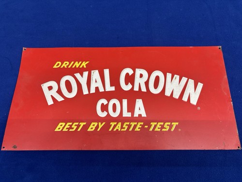 authentic old vintage ROYAL CROWN COLA METAL TIN EMBOSSED ADVERTISING SIGN