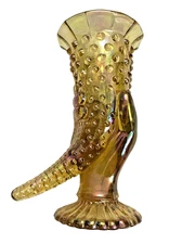 6” Fenton Hobnail Hand Vase Iridescent Marigold Cornucopia Carnival Art Glass