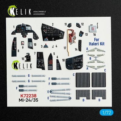 KeliK Mi-35/24 Cockpit 3D Interior Decals for Italeri Kit 1/72 K72238