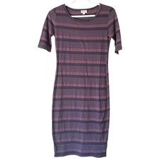 LuLaRoe Purple & Blue 1/4 Sleeve Striped Fitted Dress Size XXS