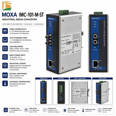Moxa Industrie-Medienkonverter IMC-101-M-ST, Medienkonverter, Made in Taiwan