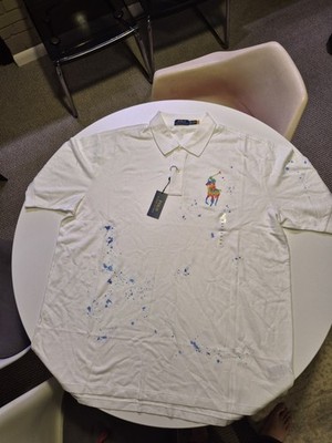 Polo Ralph Lauren Tie Dye Paint Splatter Mesh White Shirt Men's Big & Tall 3XLT