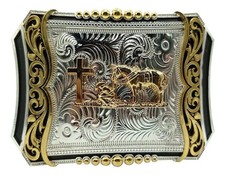 Mexican Oracion Charro Praying Cowboy Belt Buckle Hebilla Vaquera Made In Mexico