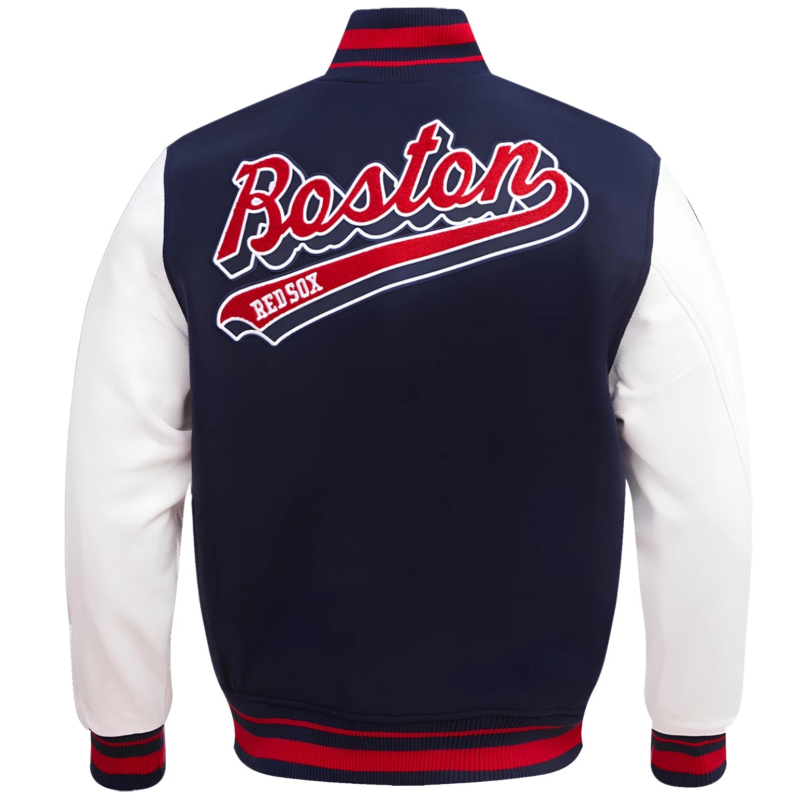 Boston Navy Blue Body White  Jacket Men  (Not Satin, Not Wool, Not Leather)