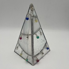 Stained Glass 3D Christmas Tree White Glass Multi Colored Ornaments