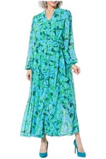 Nina Leonard Women's Collared Maxi Dress Bright Green Multi