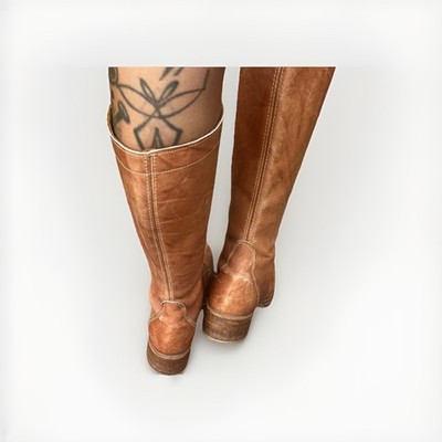 VINTAGE 70s Campus BOOTS Lace Up Tall Square Toe Western Cottage