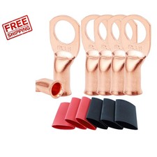 8 AWG-3/8 Battery Cable Connectors - Copper Lugs with Pre-Cut Heat Shrink Tubing