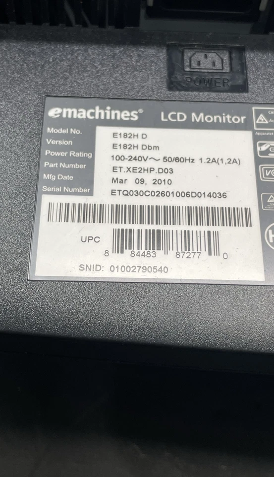 eMachines E182H D 19" LCD Monitor 1366x768 HD Widescreen Display Screen - Image 3 of 4