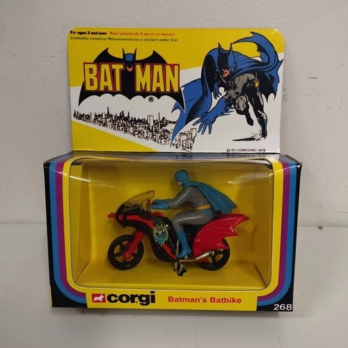 VINTAGE CORGI 268 BATBIKE 1978 WITH REPRODUCTION BOX